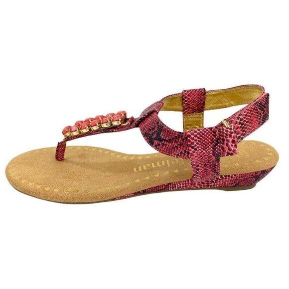 Libby Edelman Wedged Sandals T Strap Sling Back Womens 7.5 M Orange Jeweled - Picture 1 of 9